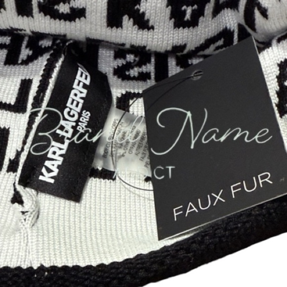 PRICE IS FIRM - Karl Lagerfeld Black and White Logo Pom Beanie Hat - Picture 6 of 6